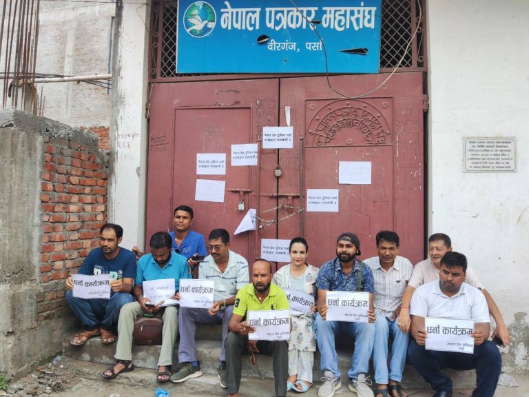 प्रेस युनियनद्वारा पत्रकार महासंघ पर्सा शाखा पनि धर्ना