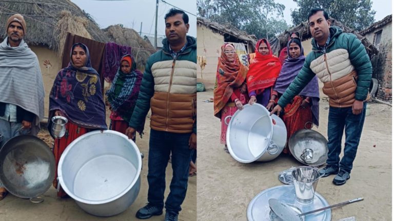 प्रसाैनी र माधाेपुरका दलित समुदायलाई भाँडा बर्तन वितरण