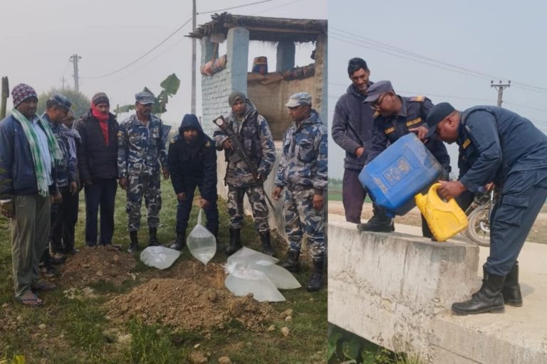 प्रहरीद्वारा बरामद घरेलु मदिरा नष्ट