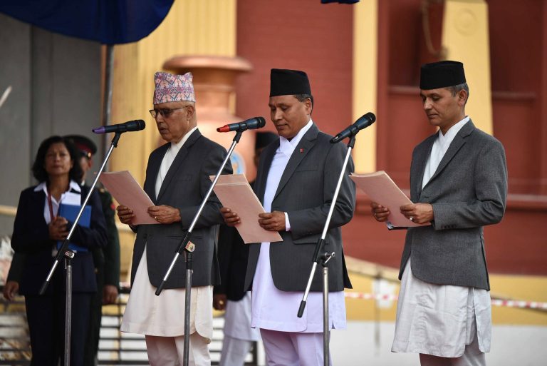खनाल, घिसिङ र अर्यालले मन्त्रीको शपथ लिए, कसलाई कुन मन्त्रालयको जिम्मेवारी ?
