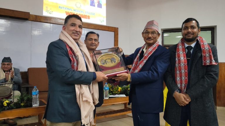 नेशनल मेडिकल कलेजमा आईओएम डीन प्रा.डा. शर्माको सम्मान, नवनिर्मित कन्फरेन्स हल उद्घाटन