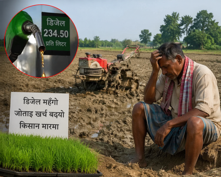 डिजेल महँगिँदा चैते धान रोपाइँ संकटमा, किसान रोपाइँबाटै पछि हट्दै